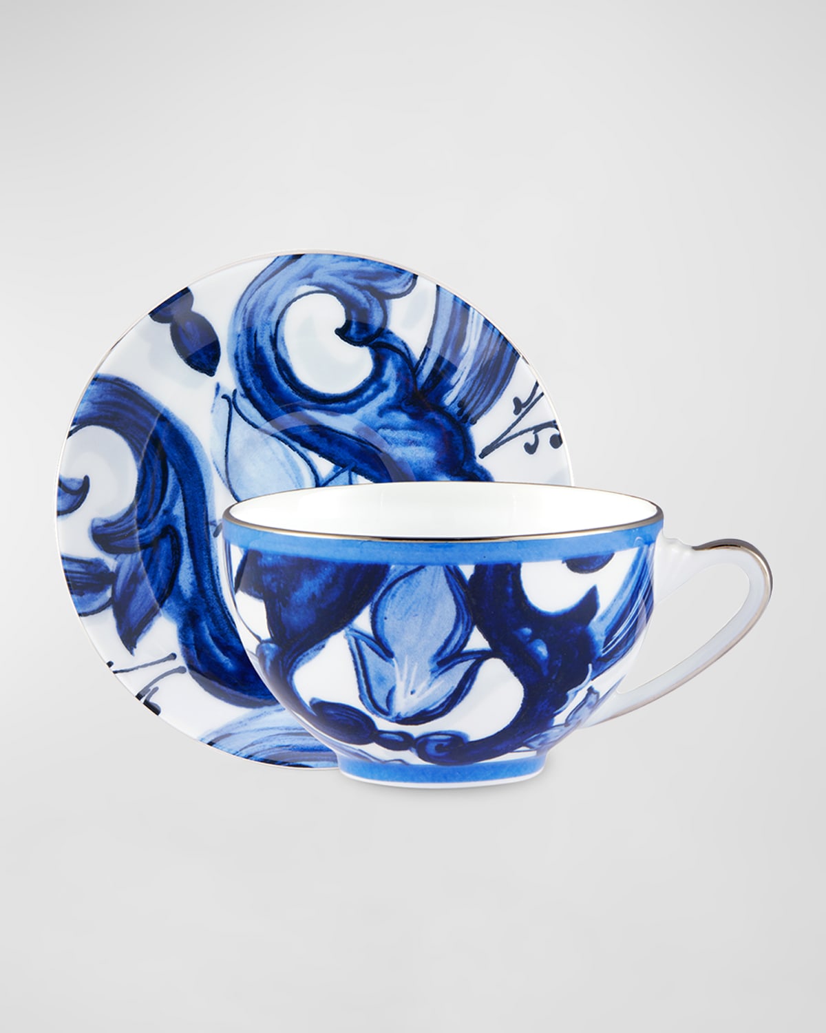 Shop Dolce & Gabbana Casa Blu Mediterraneo Tea Cup And Saucer Set In Medium Blu