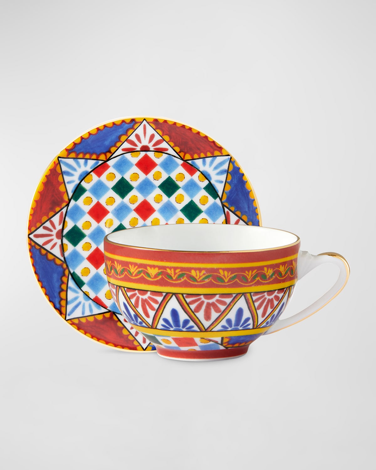 Shop Dolce & Gabbana Casa Carretto Tea Cup And Saucer Set In Carretto Multicolor