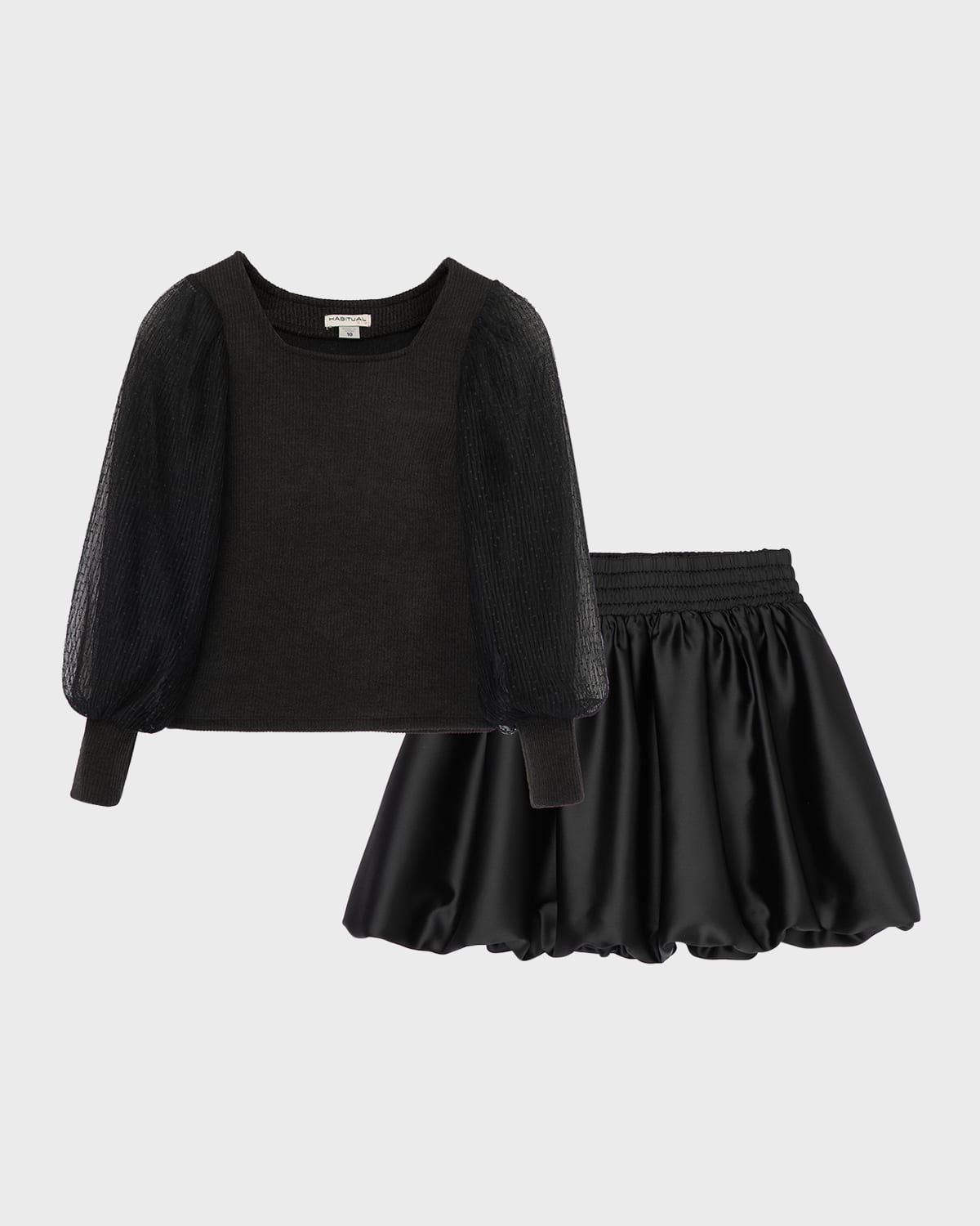 Habitual Kids' Girl's Knit Mesh Sleeve Sweater W/ Skirt Set In Black