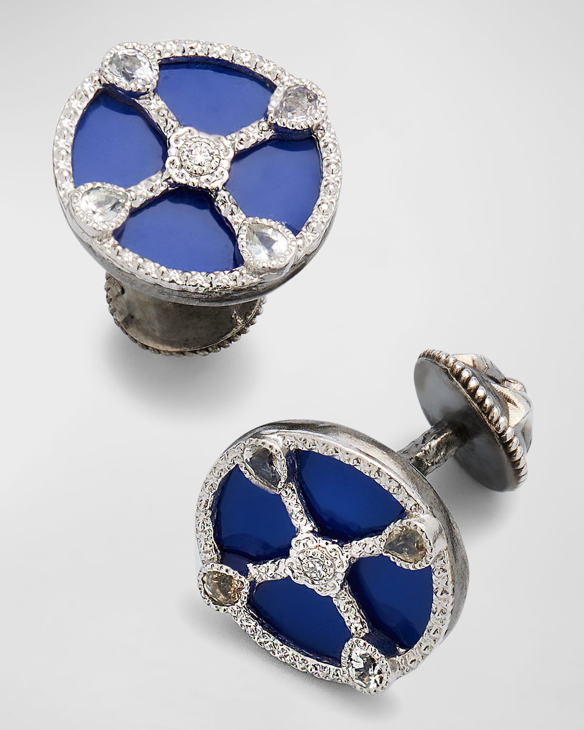 ARMENTA MEN'S BLUE ENAMEL ROMERO CUFFLINKS WITH DIAMONDS AND SAPPHIRES