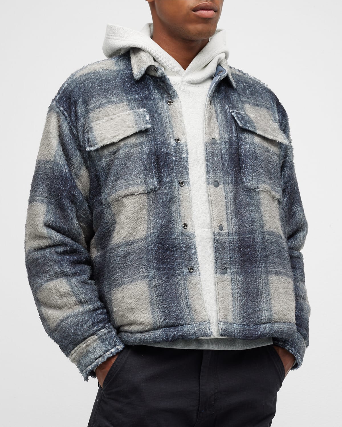 STAMPD Cropped Plaid Sherpa Button Down-