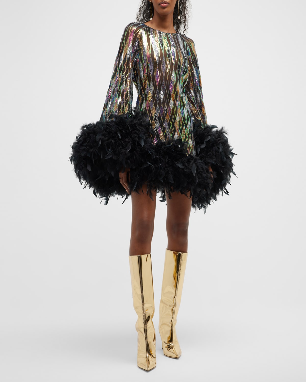 Bronx and Banco Farah Feather-Trim Sequin Mini Dress