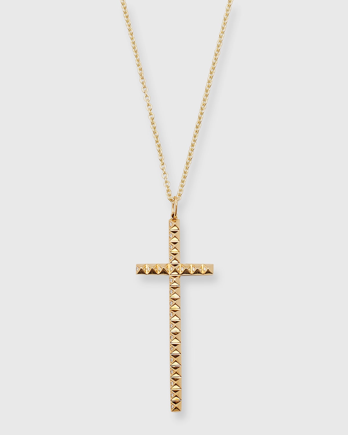Sydney Evan Men's Pyramid Spiked Diamond Cross Charm Necklace In Gold