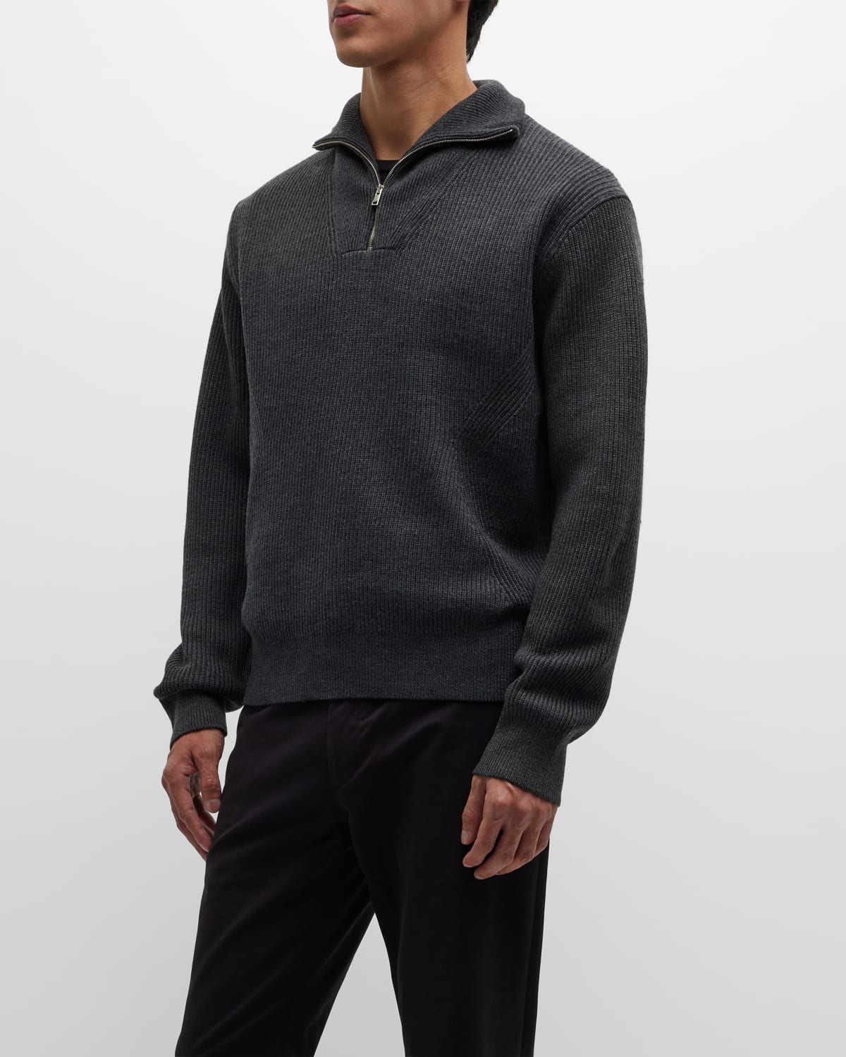 THEORY MEN'S LAMAR PANELED RIBBED WOOL SWEATER