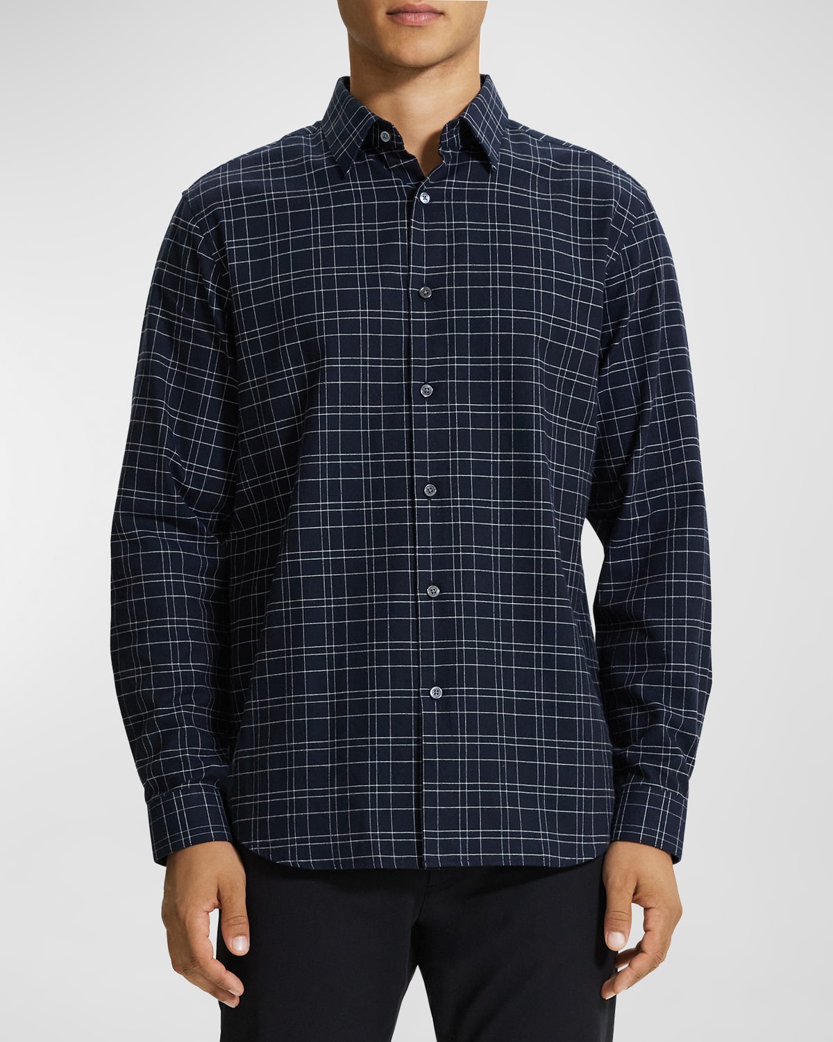 Theory Men's Irving Grid Check Sport Shirt In Baltic Multi