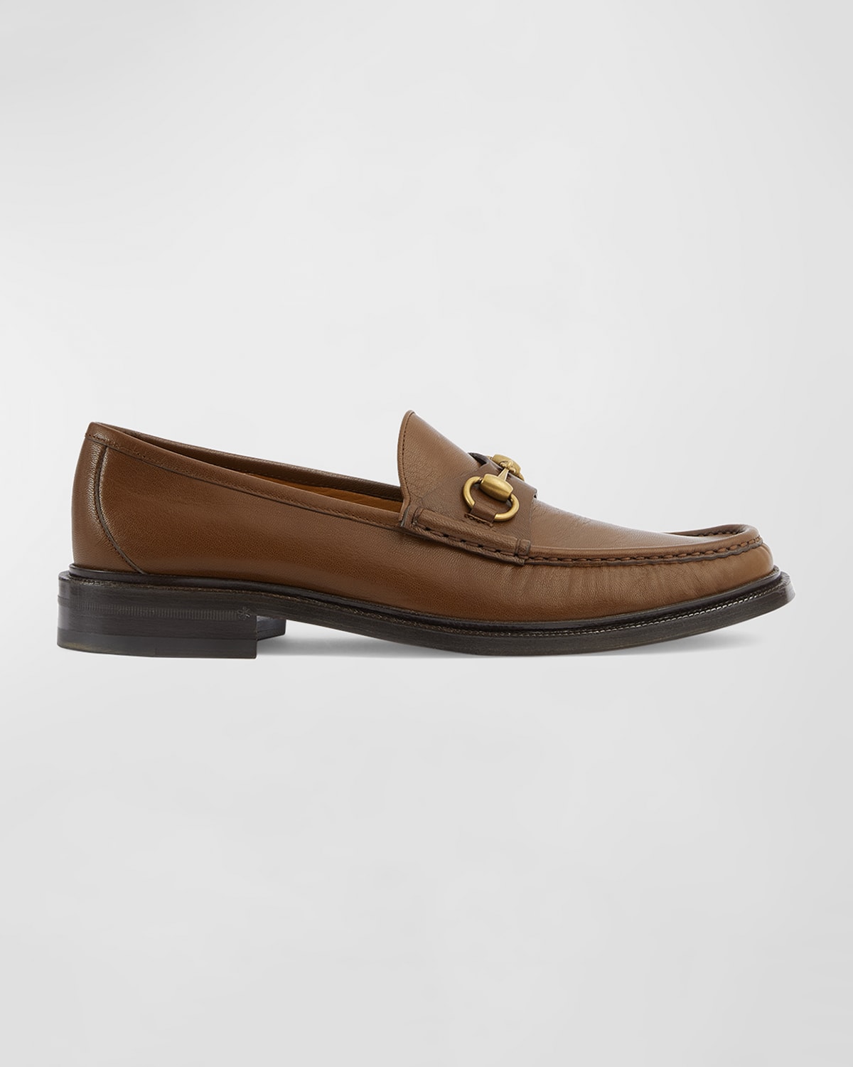 Shop Gucci Men's Wislet Leather Bit Loafers In Light Brown