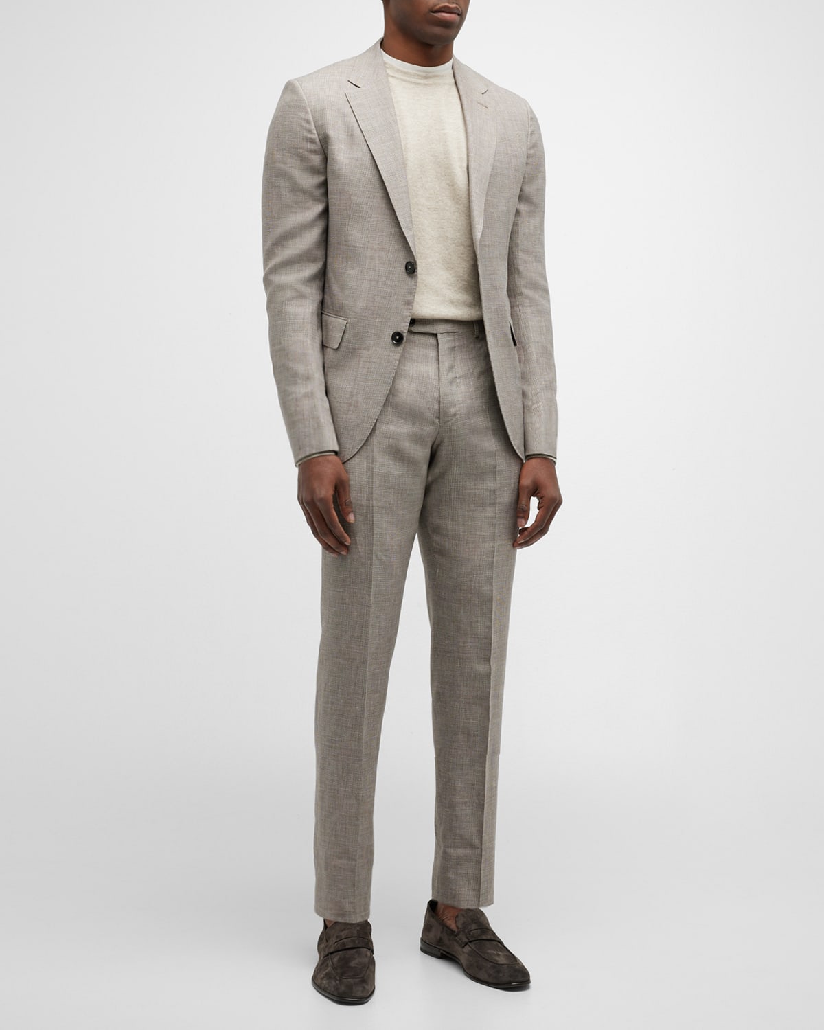 Zegna Men's Prince Of Wales Crossover Suit In Md Bge Ck