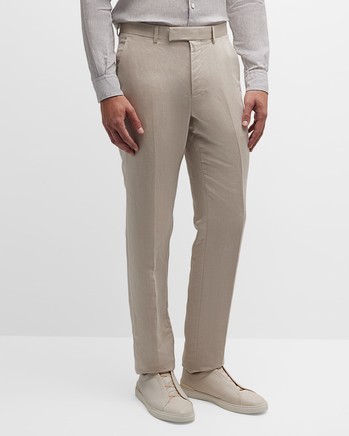 Zegna Men's Linen Stretch Pants In Silver Solid