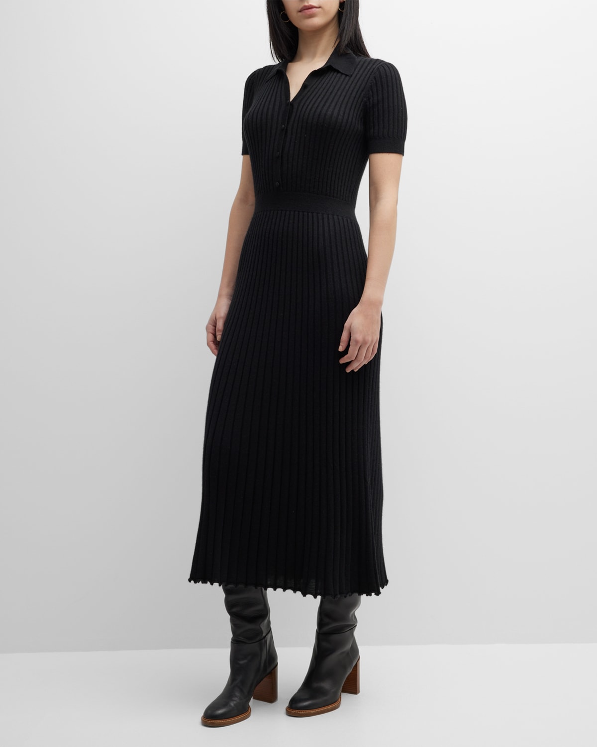 Shop Gabriela Hearst Amor Polo Ribbed Cashmere Dress In Black