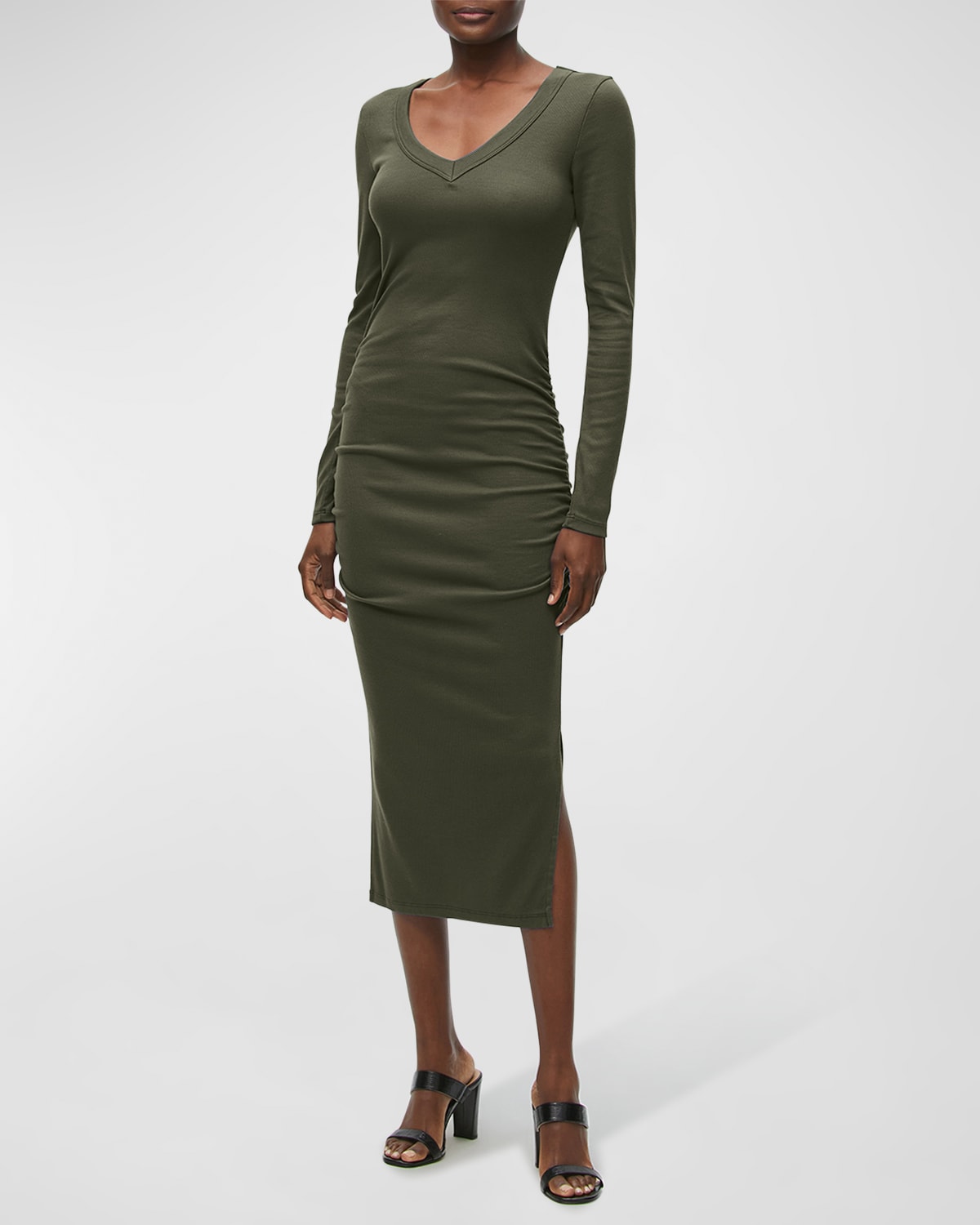 Michael Stars Nova Ultra-rib Midi Dress In Tarragon