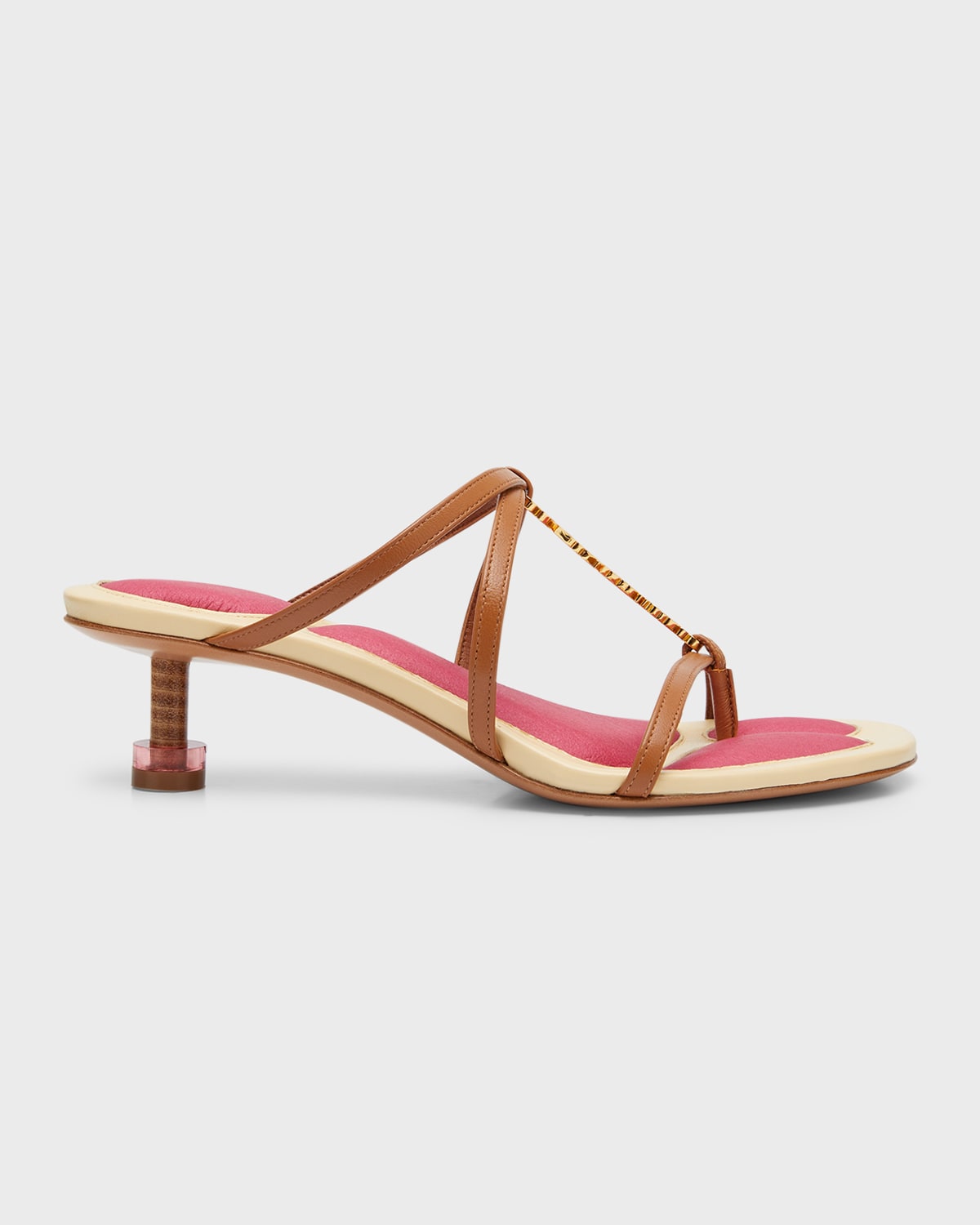 Jacquemus Leather Sculptural Sandals With Metal Signature In Light Brown