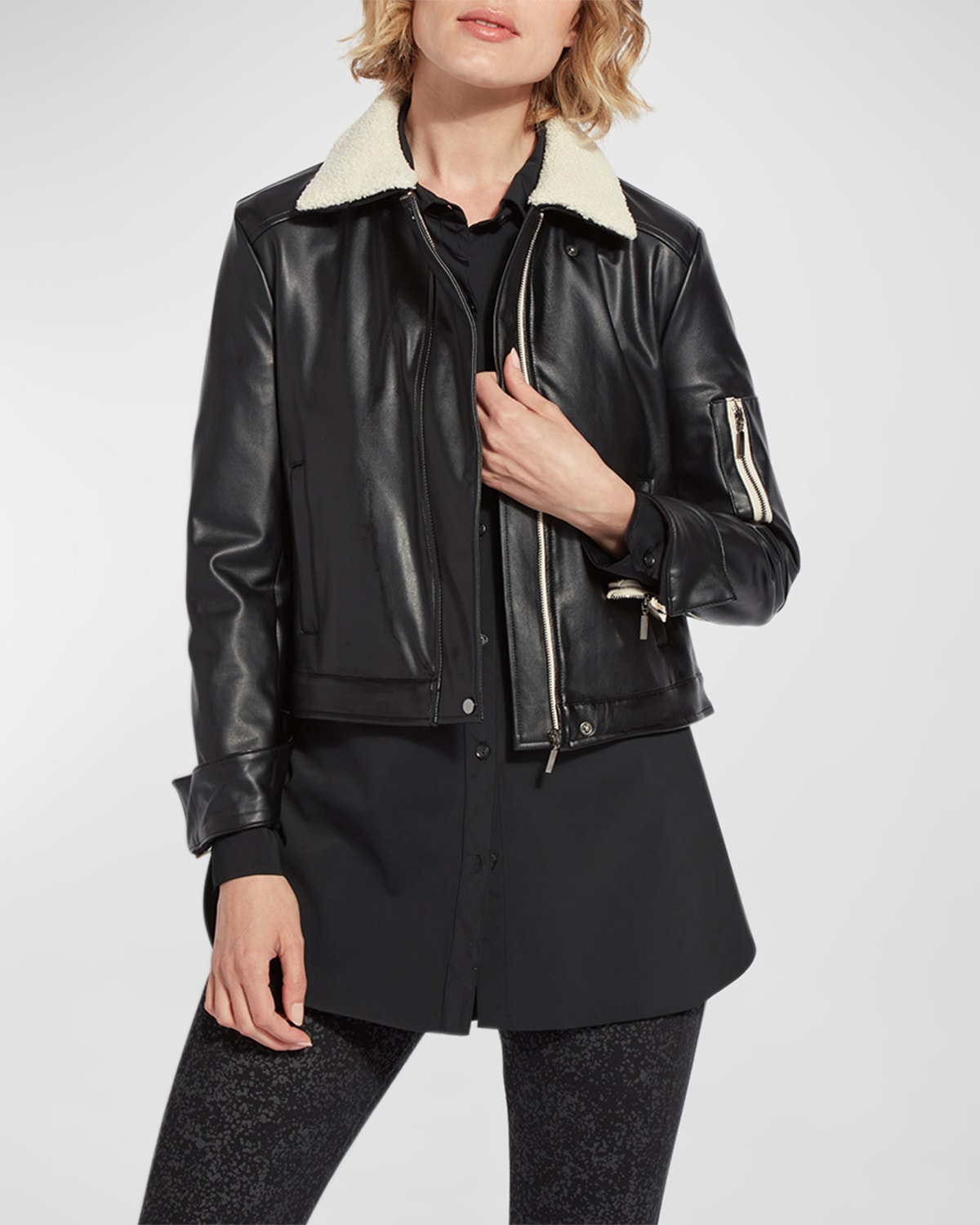 Maeve Faux Fur-Collar Vegan Leather Jacket