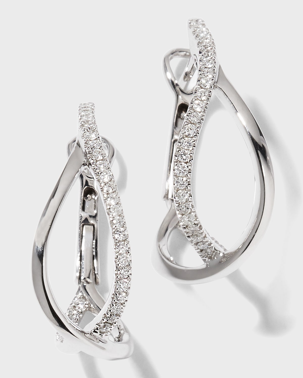 Frederic Sage 18K White Gold Small Diamond Crossover Hoop Earrings