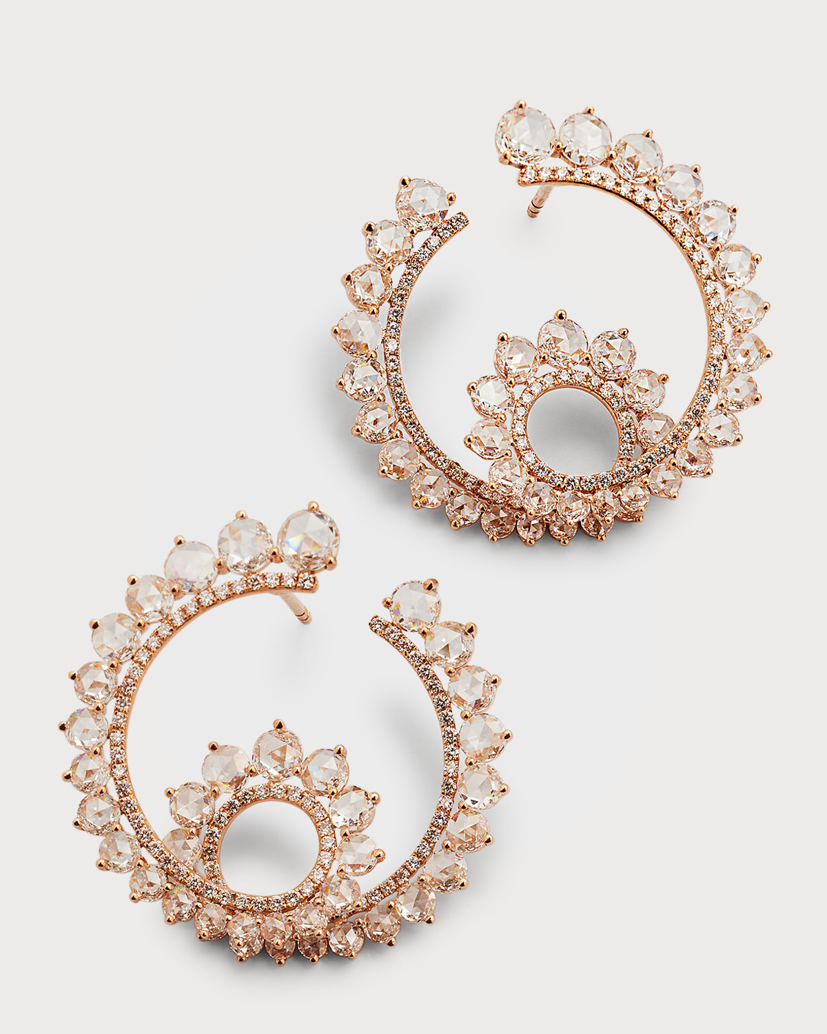18K Rose Gold Infinite Loop Earrings with Brilliant and Rose-Cut Diamonds