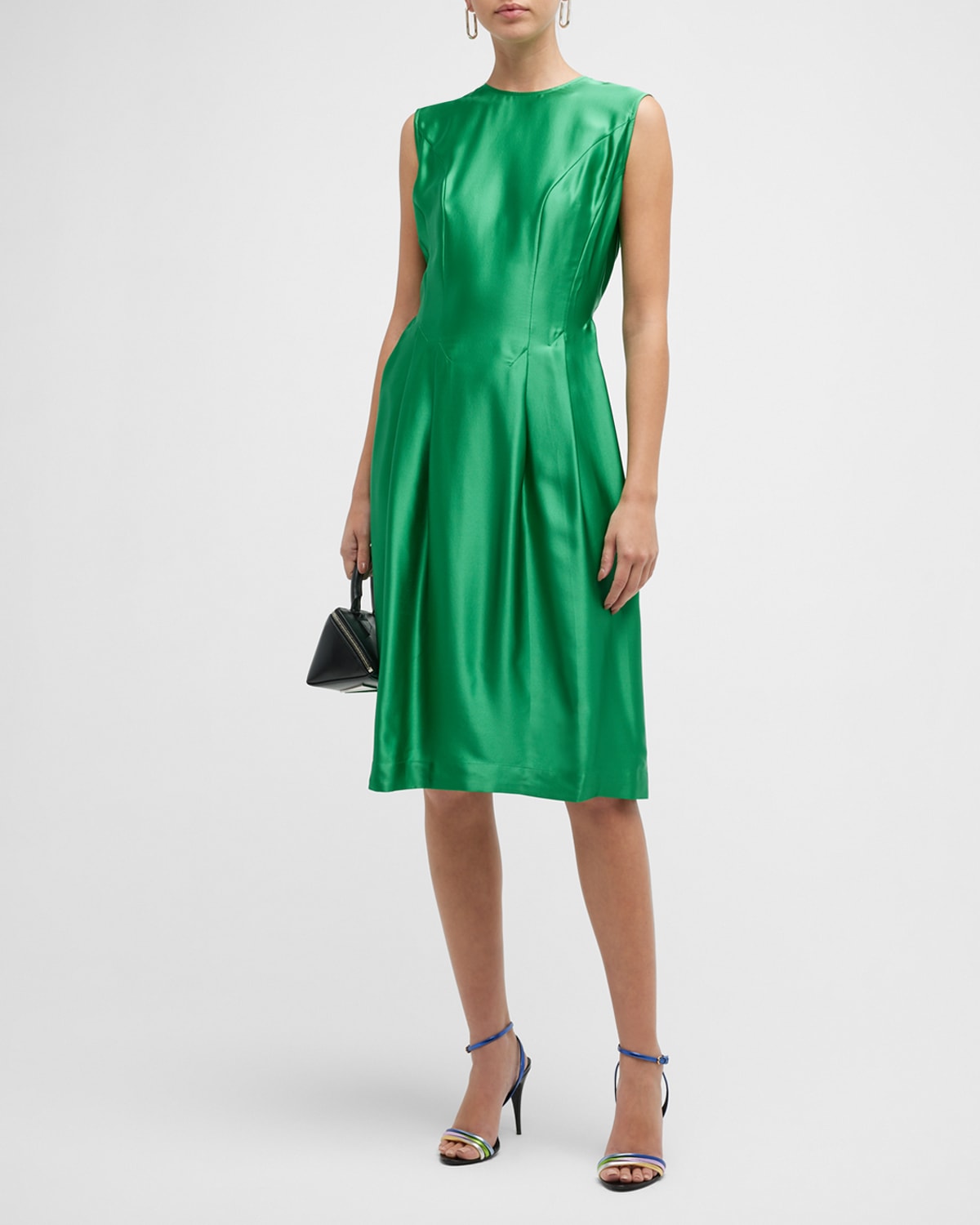 Frances Valentine Florencia Pleated Sleeveless Midi Dress In Navy | ModeSens