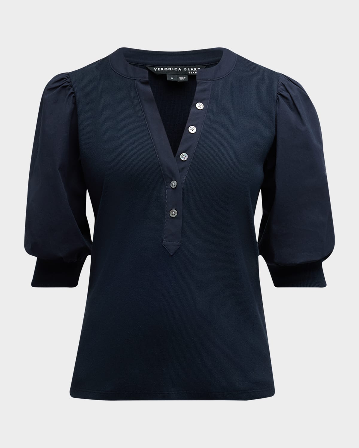 VERONICA BEARD JEANS CORALEE PUFF SLEEVE BUTTON-FRONT TOP 