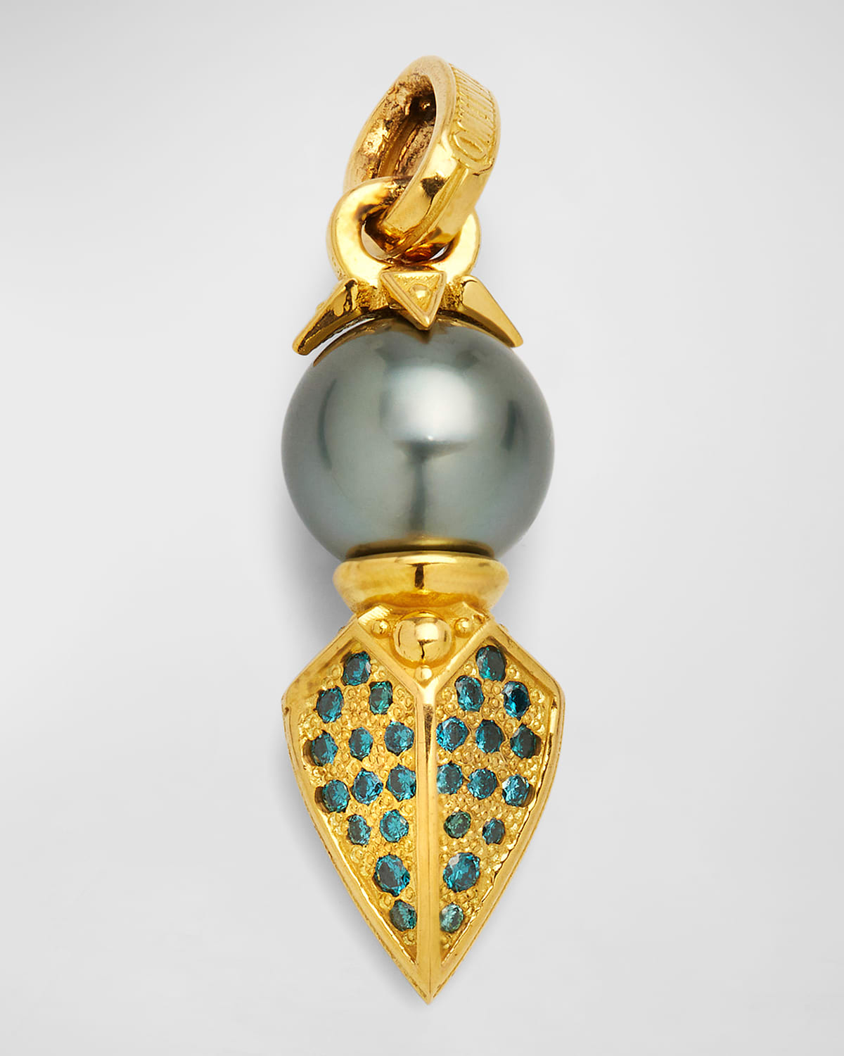 Konstantino Men's 18k Yellow Gold Black Pearl Pendant With Blue Diamonds