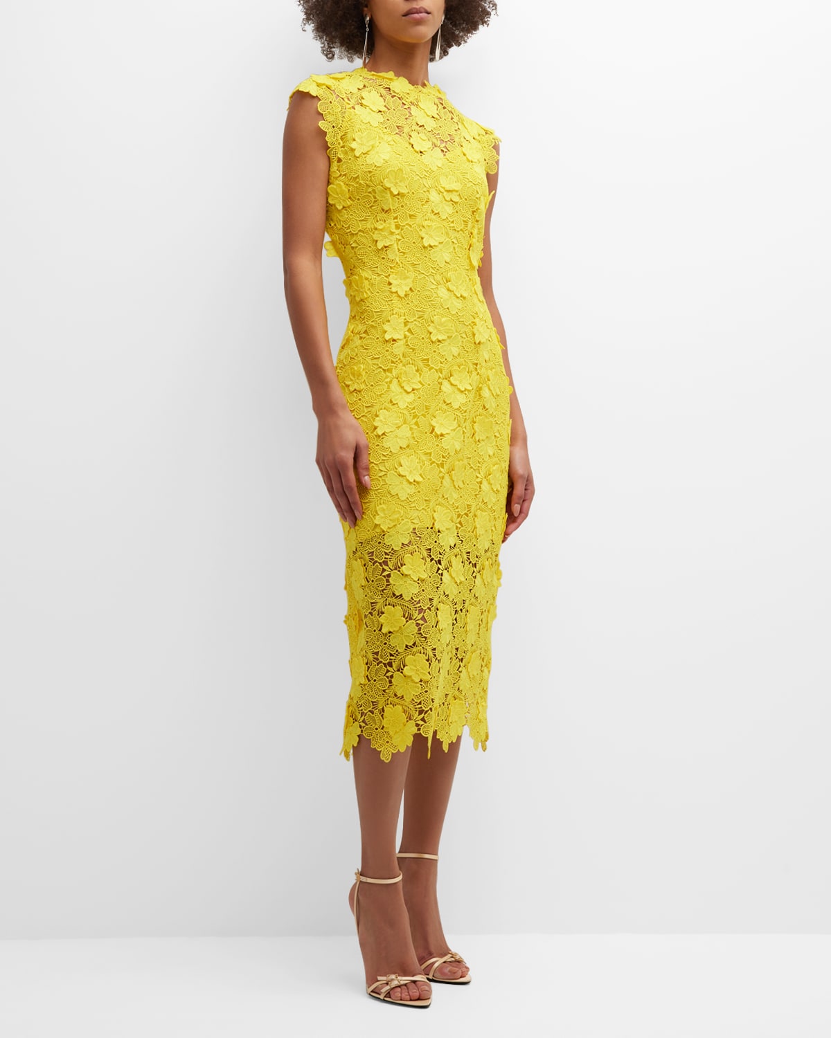 Monique Lhuillier Textured Lace Sheath Dress In Excl Yellow