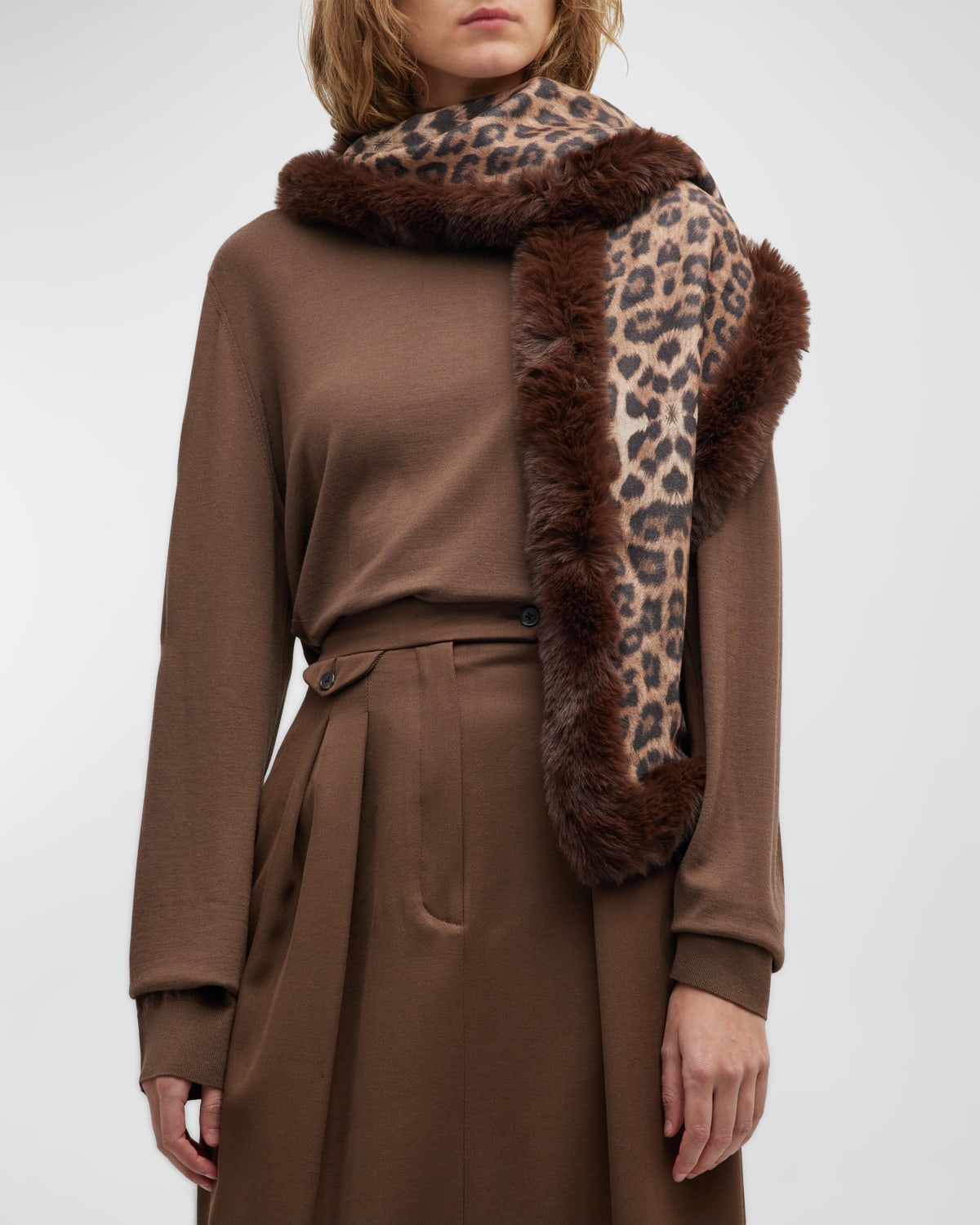 Adrienne Landau Studio Rex Rabbit Fur Leopard Print Scarf - A.J.