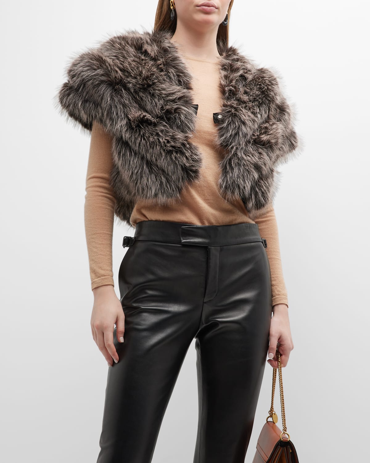Chevron Faux Fur Shrug