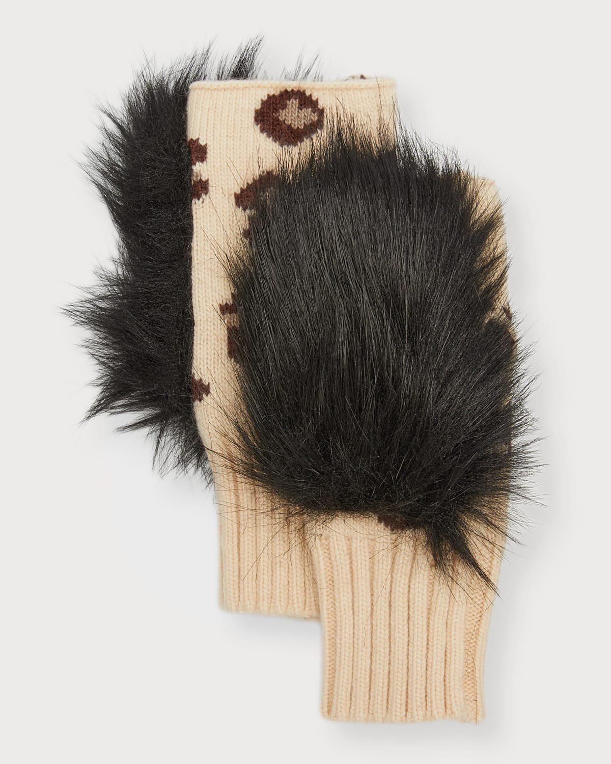 Leopard-Print Wool & Faux Fur Fingerless Gloves