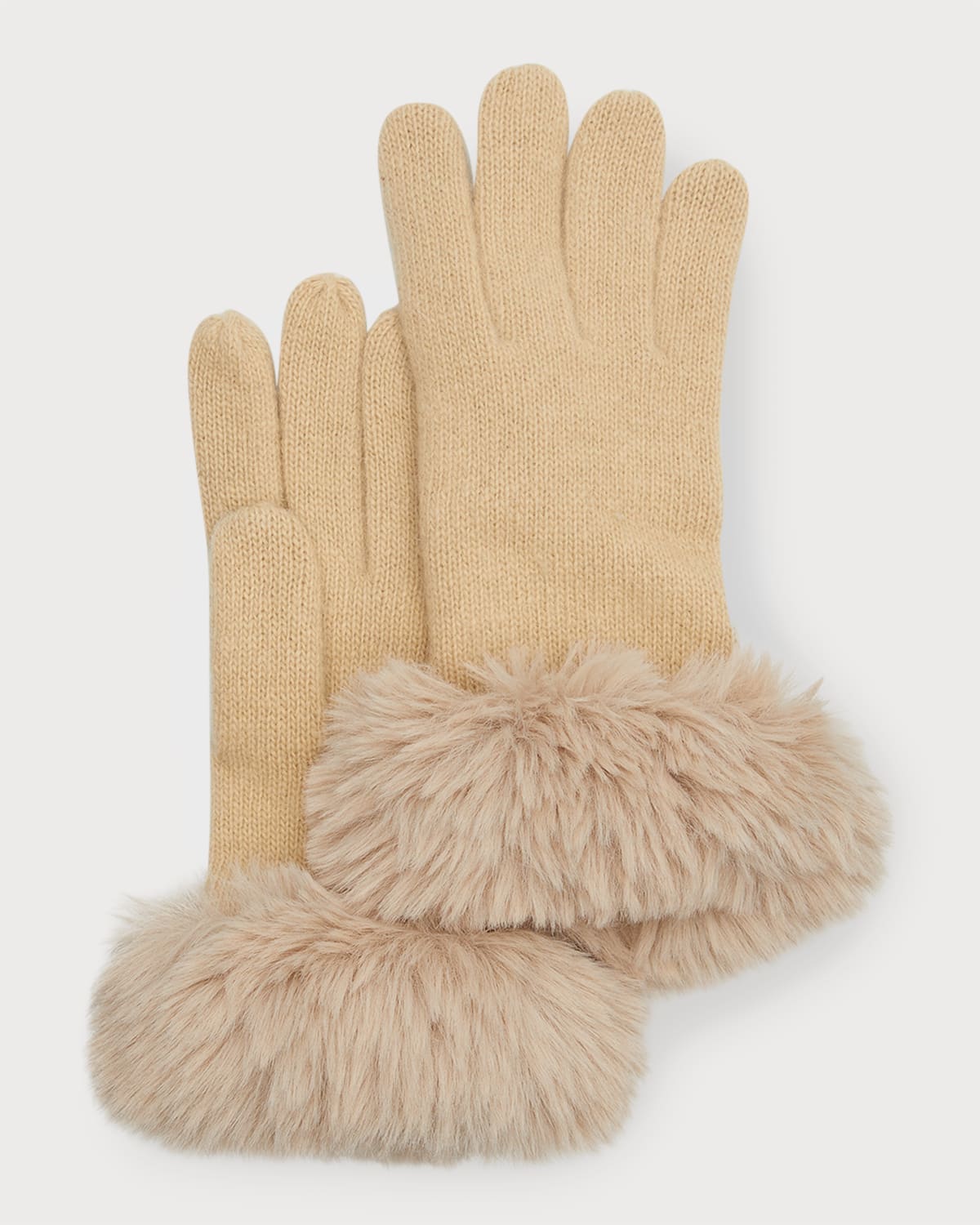 Adrienne Landau Knit Gloves W/ Faux Fur Cuffs