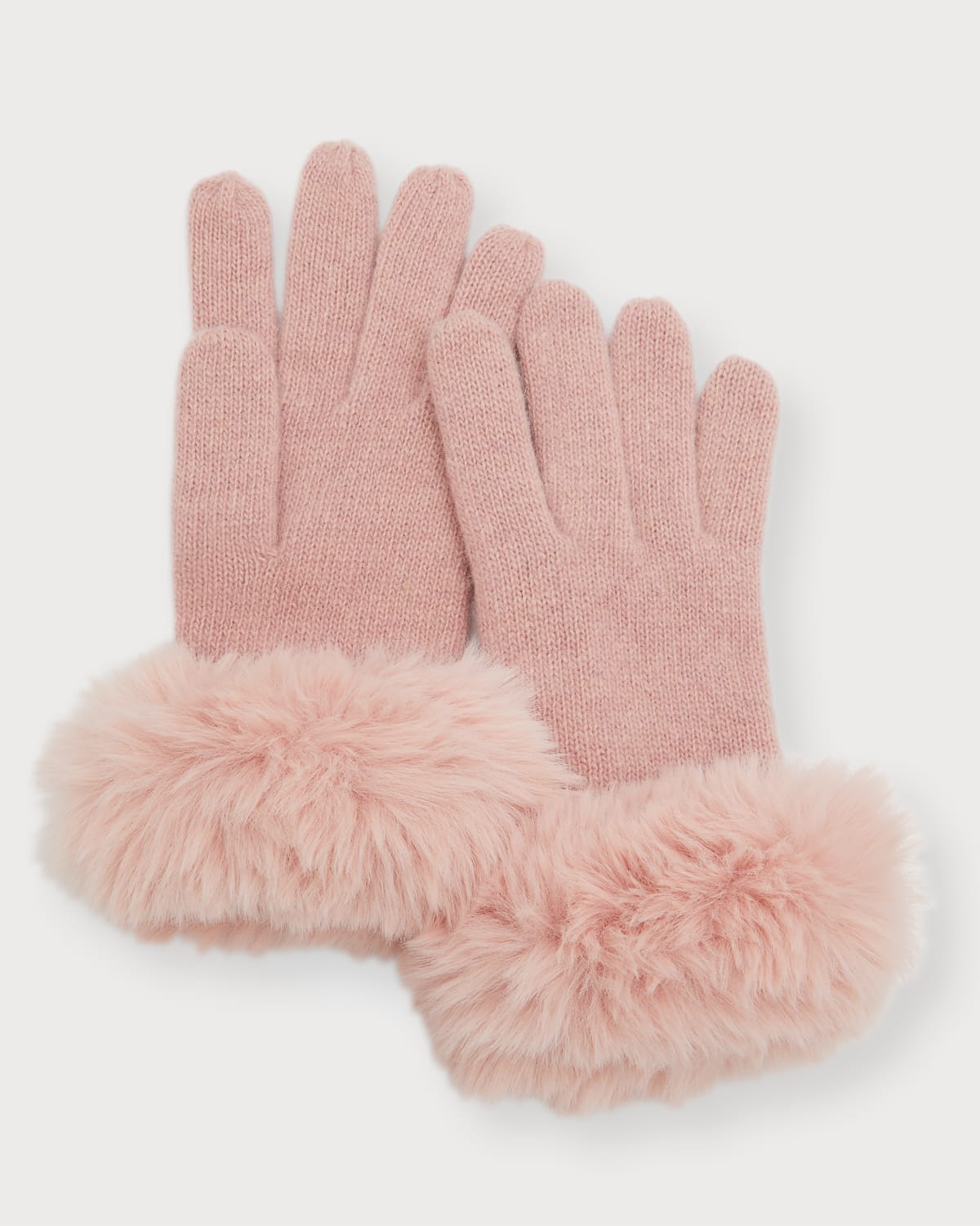 Adrienne Landau Knit Gloves W/ Faux Fur Cuffs In Gray