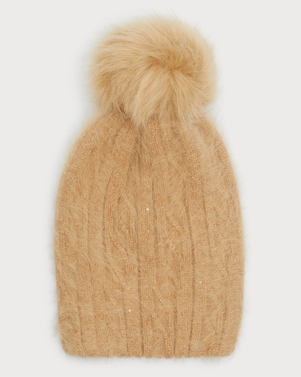 Adrienne Landau Knit Wool Beanie W/ Faux Fur Pom