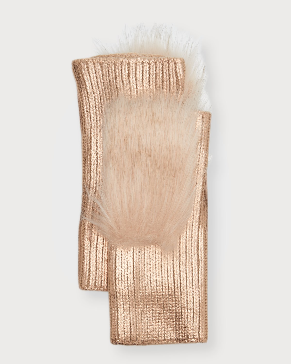 Adrienne Landau Metallic Wool Fingerless Gloves W/ Faux Fur