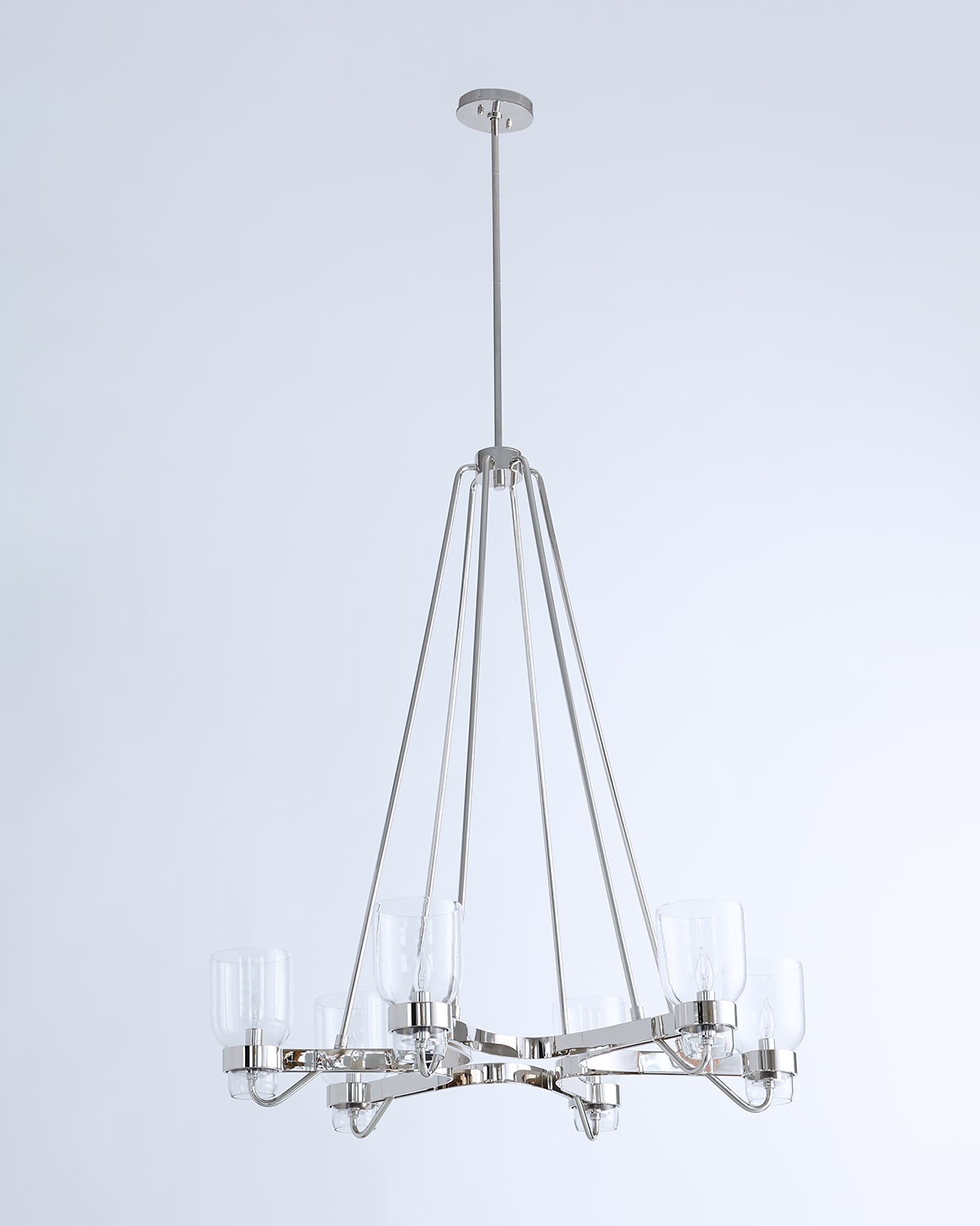 Global Views Six Light Chandelier In Shiny Nickel