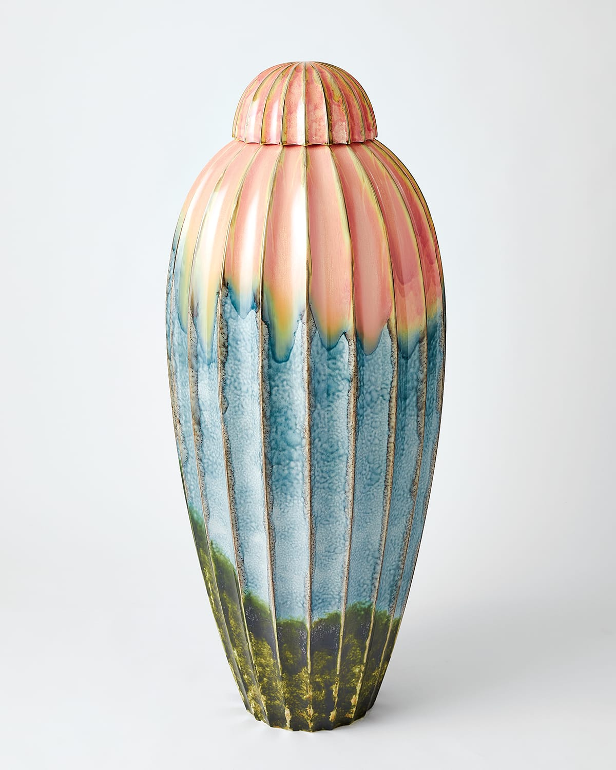 Global Views Fluted Watercolor Jar With Lid In Watercolor