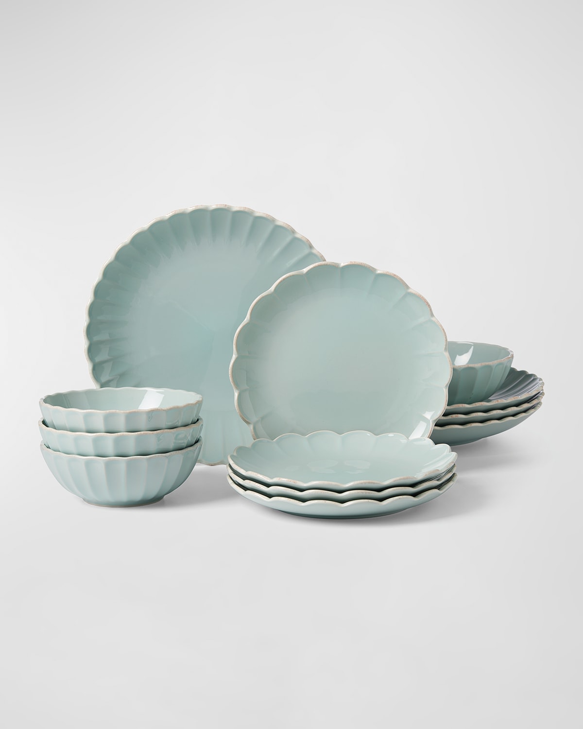 French Perle Scallop Ice Blue 12-Piece Dinnerware Set