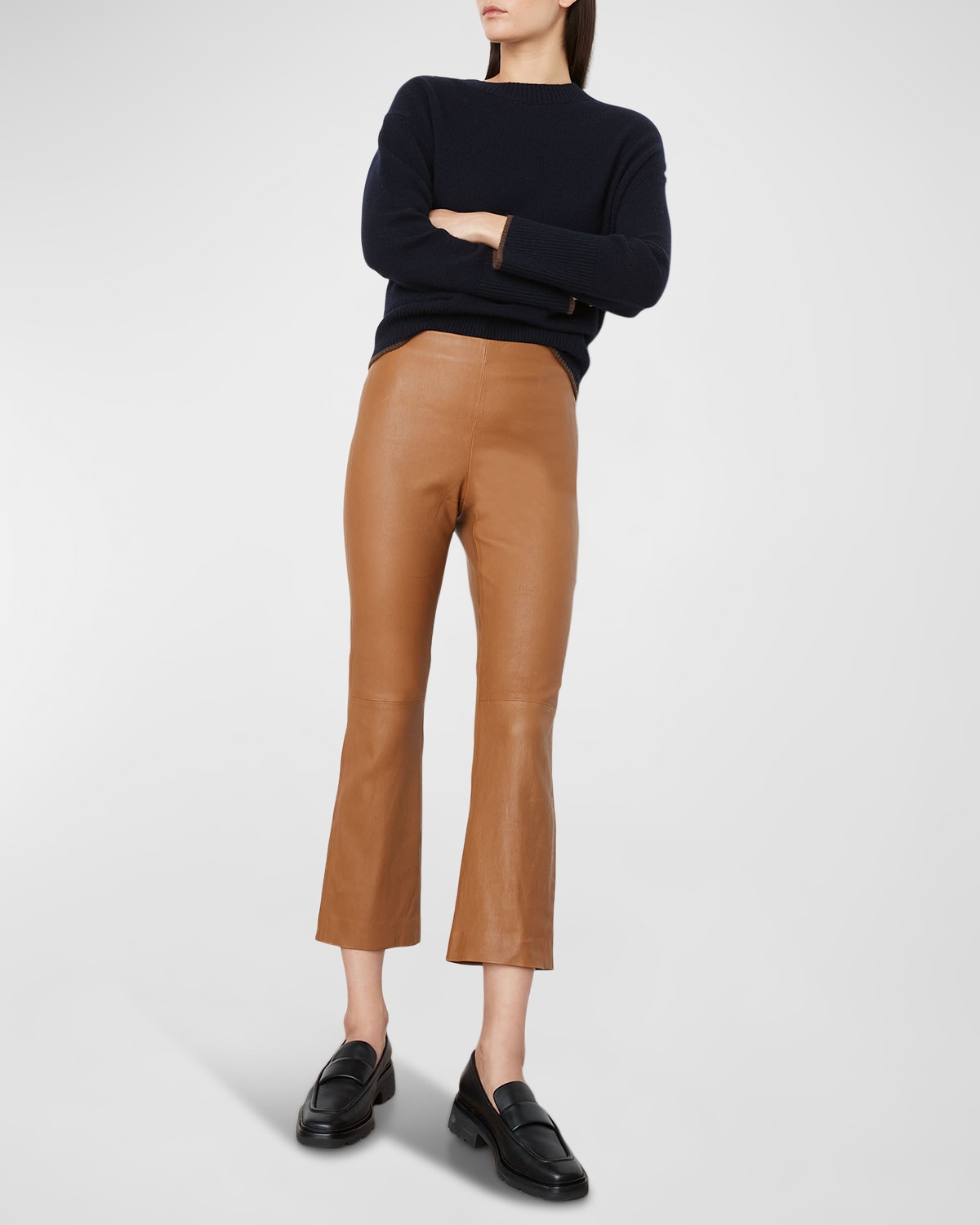 Vince Stretch Leather Cropped Flare Pants