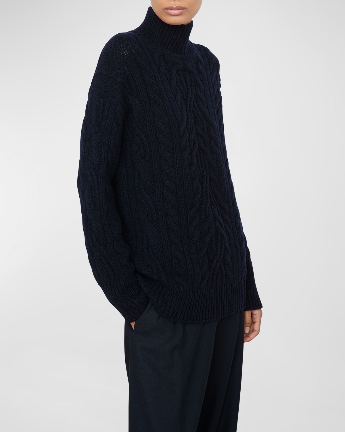 Vince Cable-Knit Wool-Cashmere Turtleneck Sweater