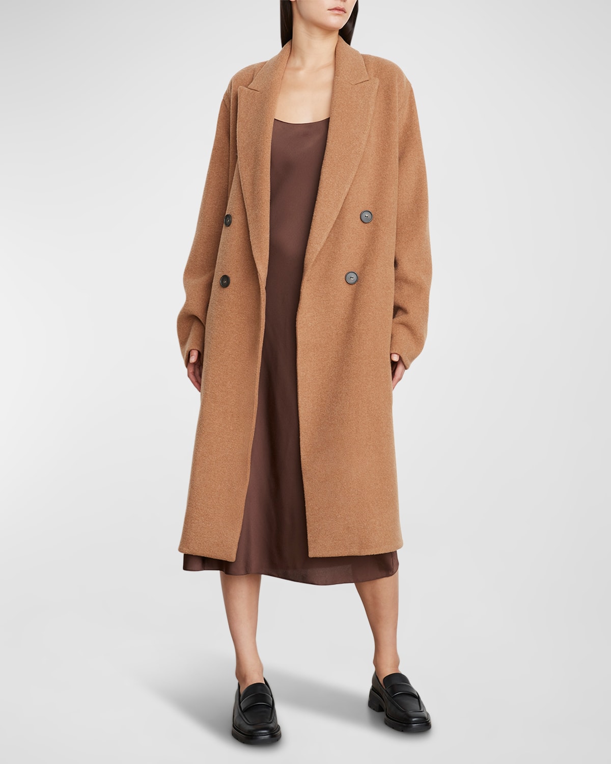 Vince Double-Breasted Long Wool-Blend Coat
