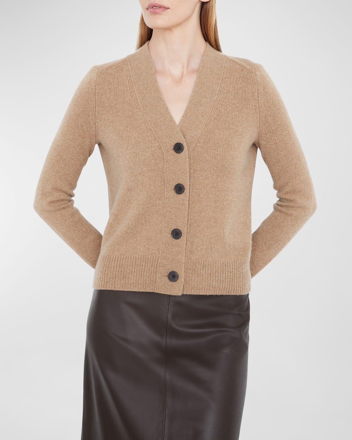 Vince Shrunken Button Cashmere Cardigan In H Sand Shell