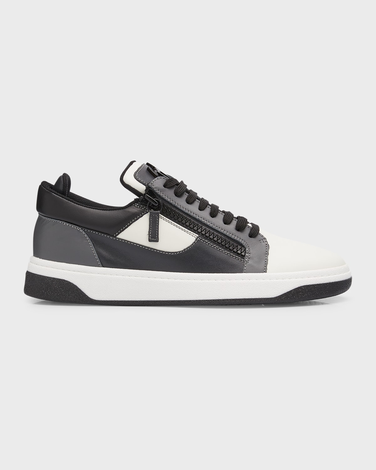 Shop Giuseppe Zanotti Men's Leather Low-top Zip Sneakers In Asphalt