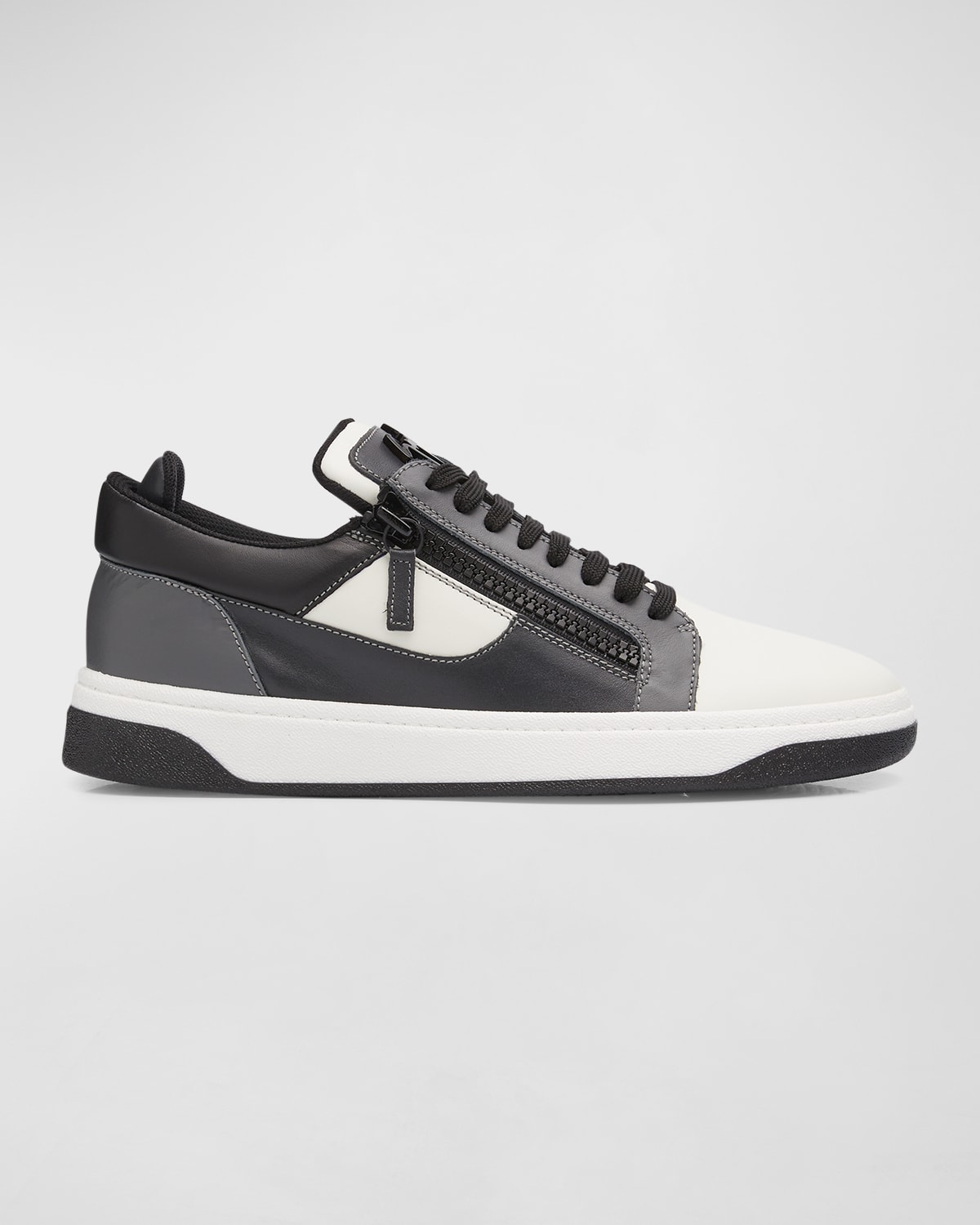 Giuseppe Zanotti Men's Leather Low-top Zip Sneakers In Asphalt