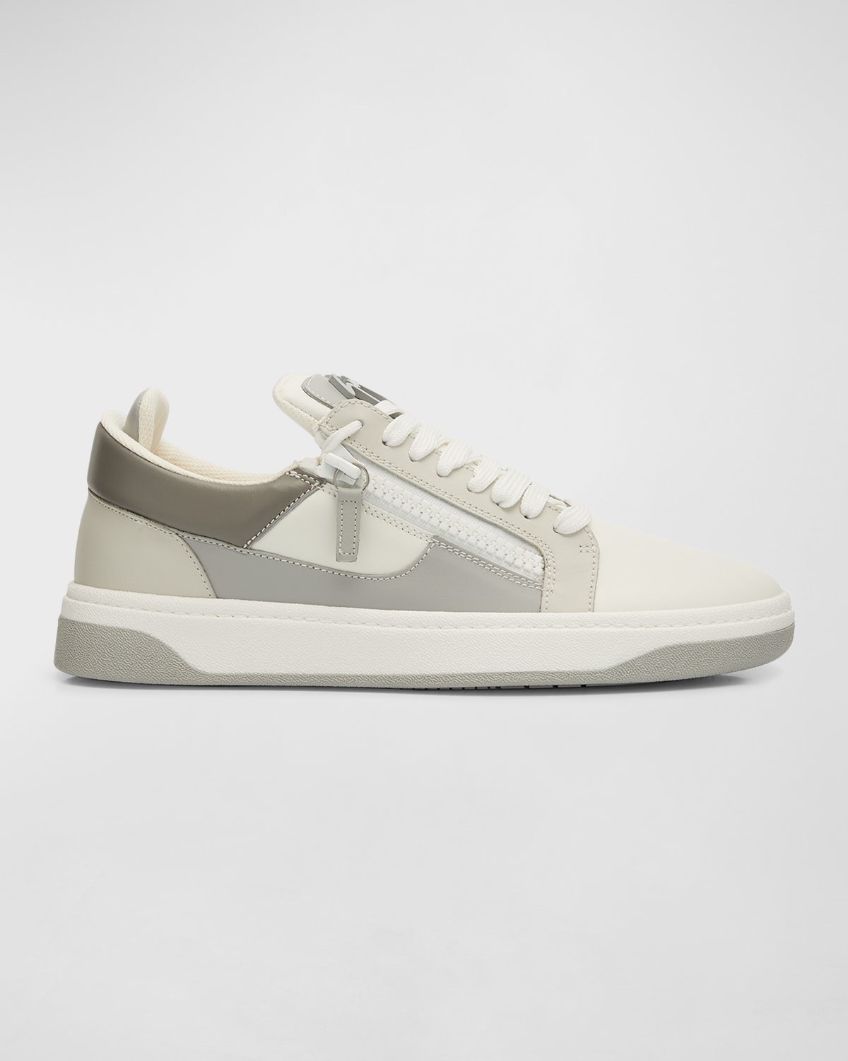 Shop Giuseppe Zanotti Men's Leather Low-top Zip Sneakers In White