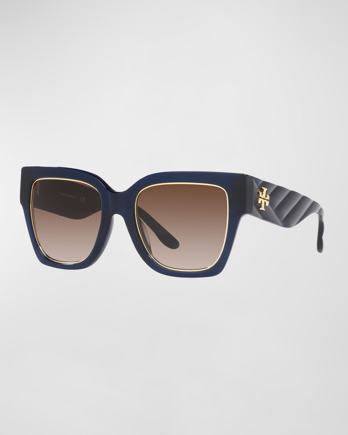 Shop Tory Burch Golden Rim Gradient Square Acetate Sunglasses In Navy