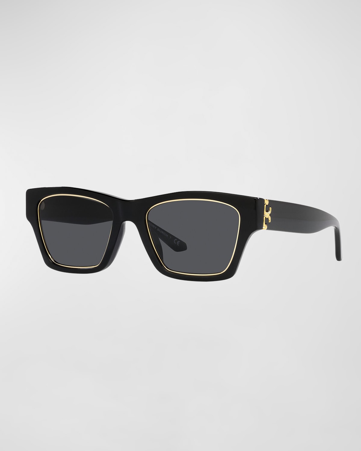 Shop Tory Burch Golden Rim Rectangle Acetate Sunglasses In Black