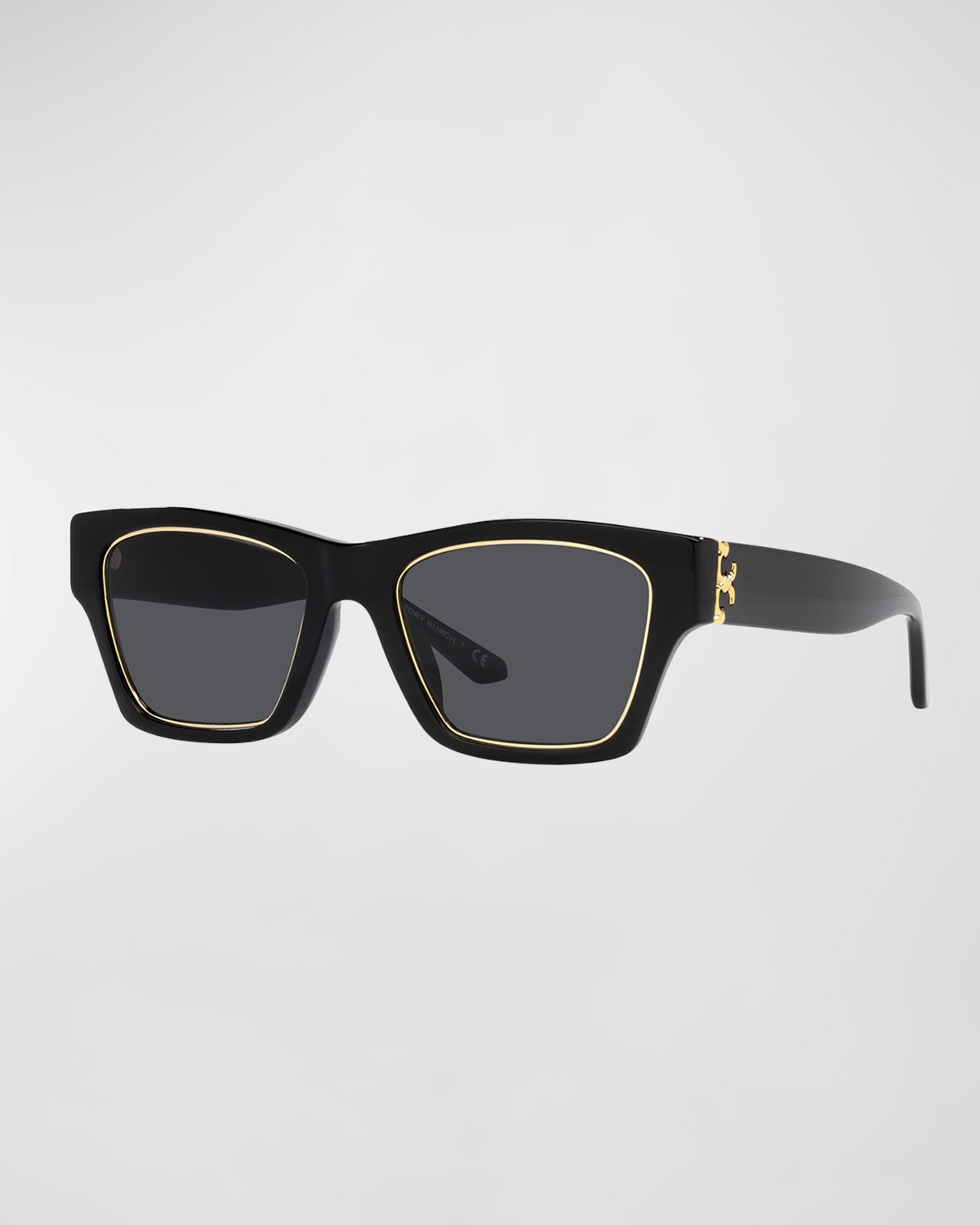 Tory Burch Golden Rim Rectangle Acetate Sunglasses In Black