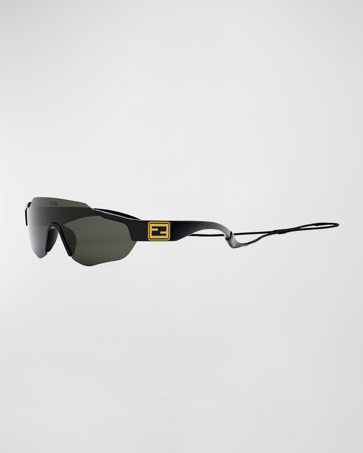 Fendi Men's Ff-logo Rimless Shield Sunglasses In Shiny Black