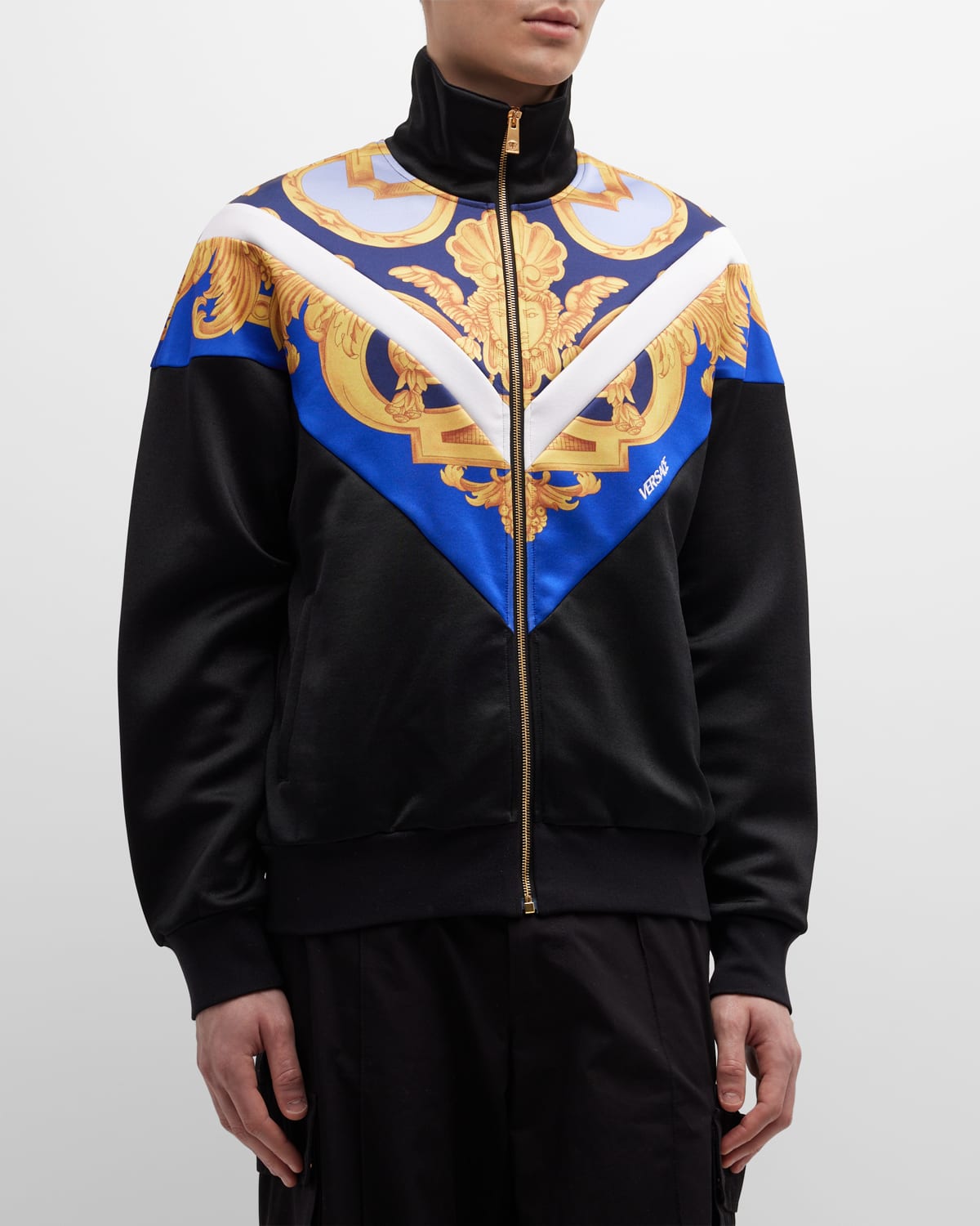 Versace Barocco-print Zipped Sweatshirt In Navycobaltgold