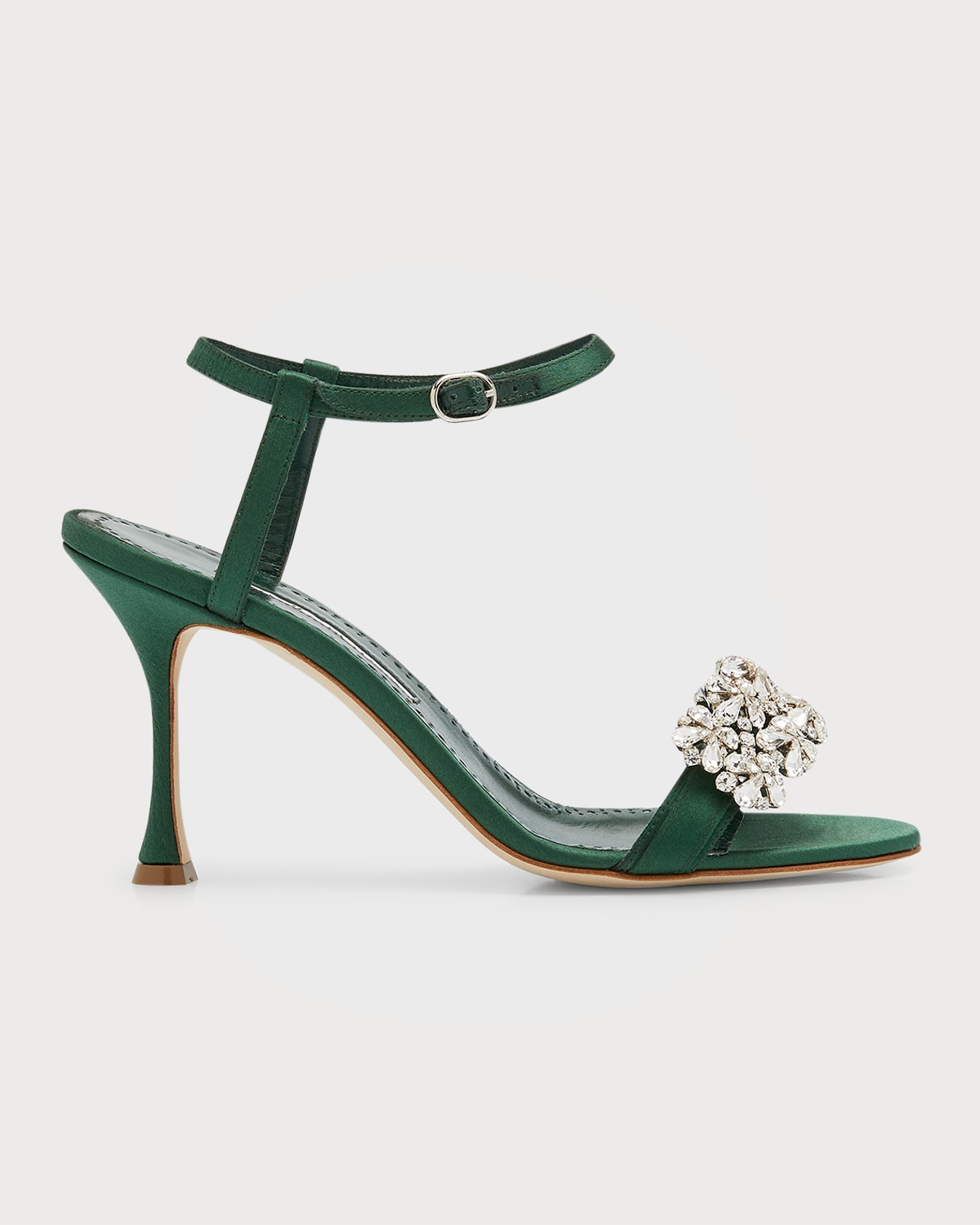 Manolo Blahnik Finah 90 Satin Sandal In Green/black