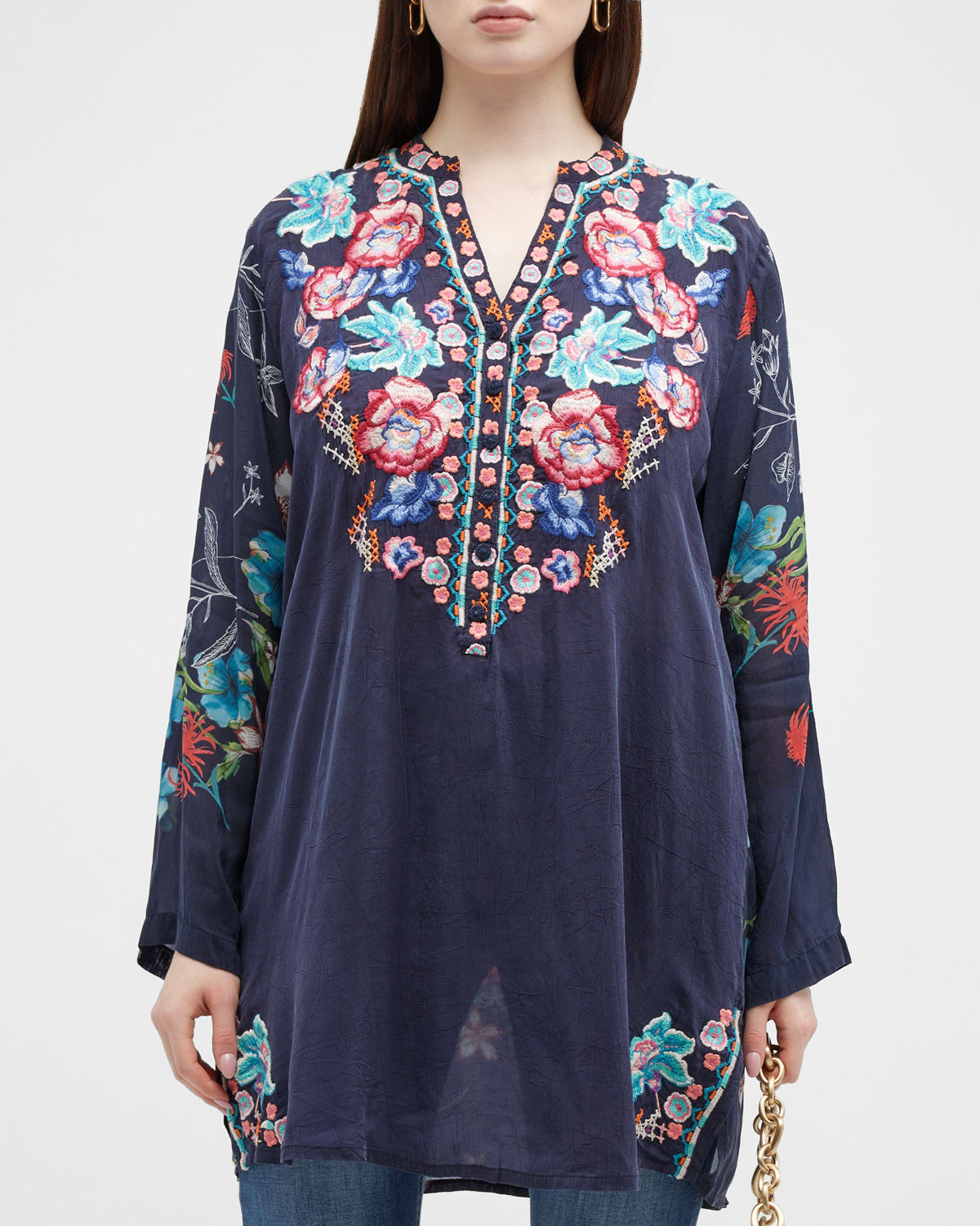JOHNNY WAS PLUS SIZE ELSAROSE EMBROIDERED PRINTED TUNIC