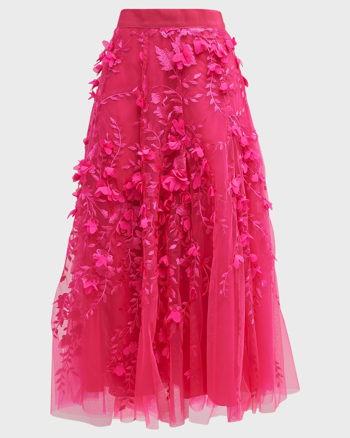 Maison Common Tulle Midi Skirt W Floral Applique Details In Pink ModeSens