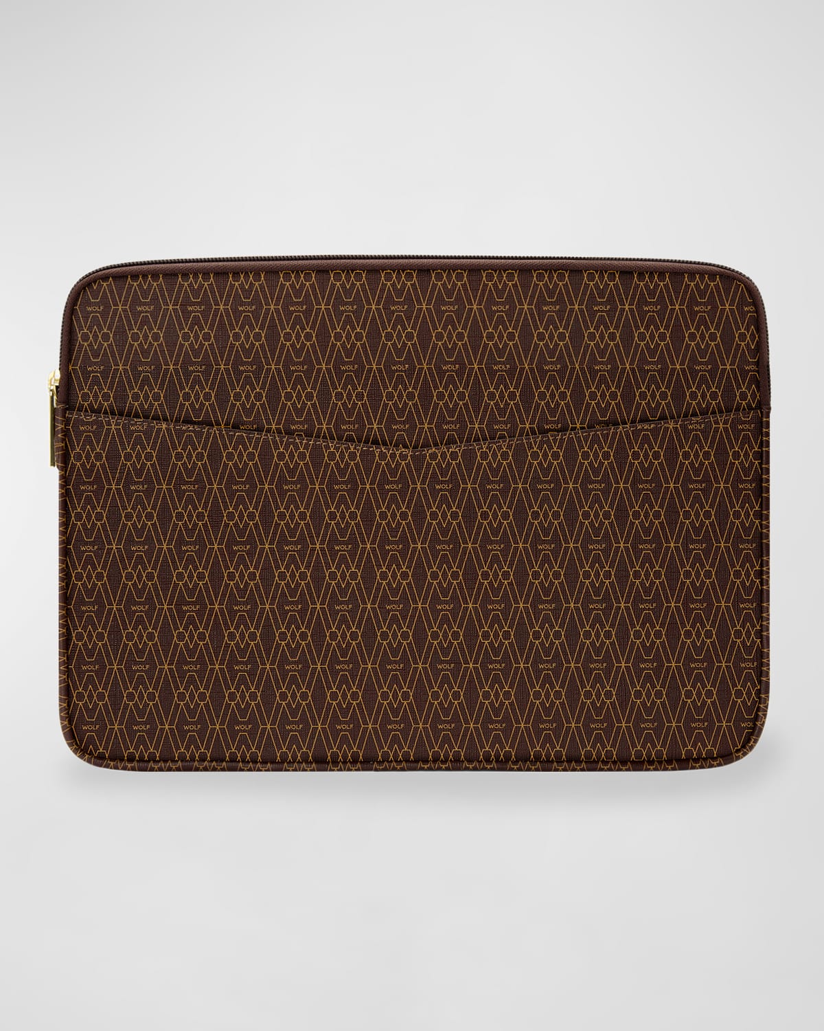 Wolf Men's Vegan Monogram Zip Laptop Case In Brown