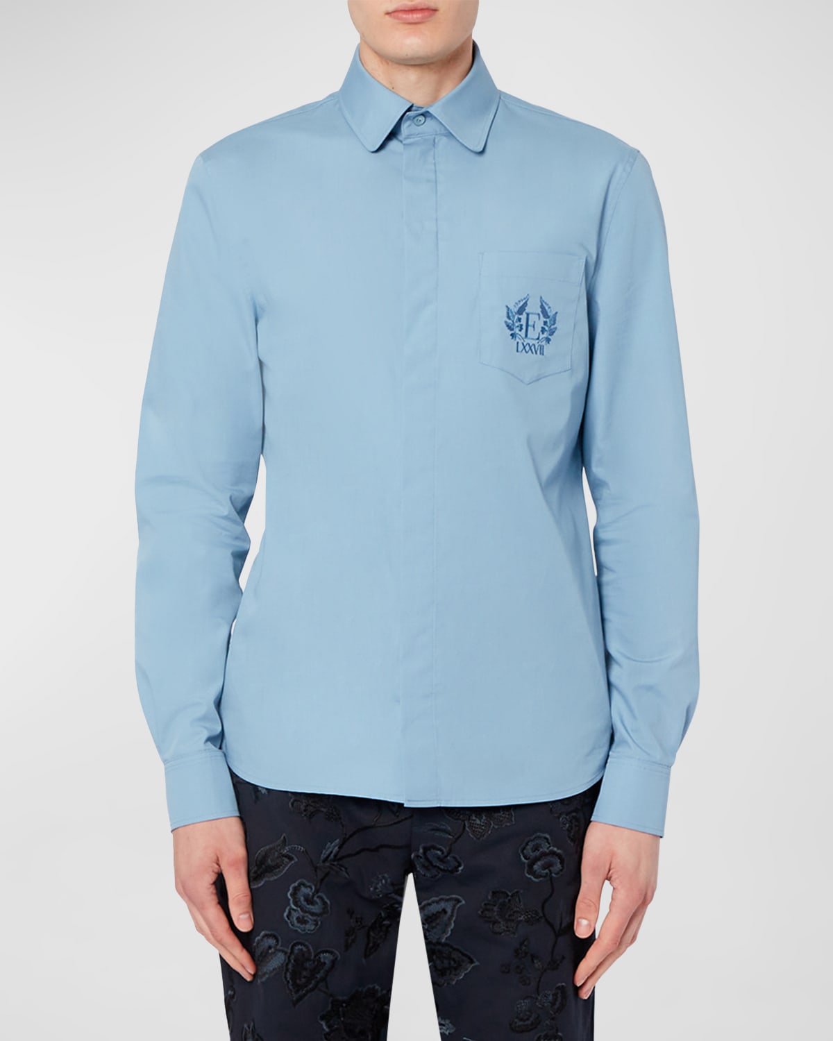 Erdem Luke Embroidered Cotton-poplin Shirt In Light Blue