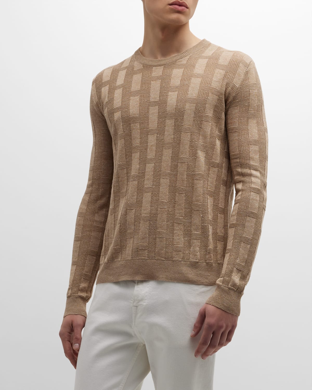 Men's Linen-Silk Jacquard Crewneck Sweater